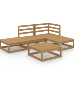 Clearance 5-delige Loungeset massief grenenhout honingbruin Tuinmeubelen
