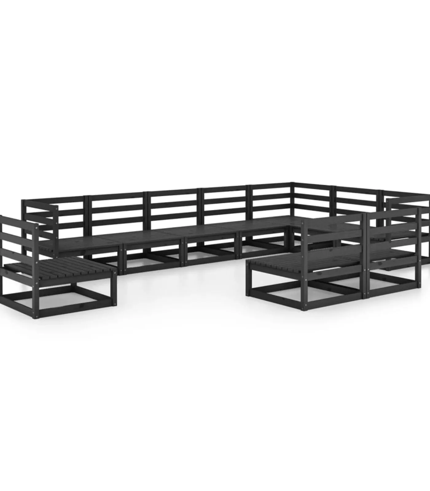 Best 10-delige Loungeset massief grenenhout zwart Tuinmeubelen