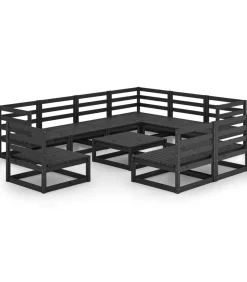 Hot 10-delige Loungeset massief grenenhout zwart Tuinmeubelen