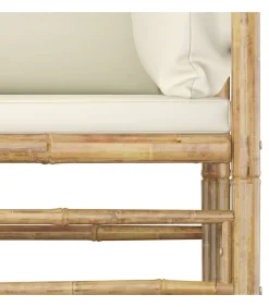 Outlet 8-delige Loungeset met crèmewitte kussens bamboe Tuinmeubelen