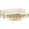 Best 5-delige Loungeset met crèmewitte kussens bamboe Tuinmeubelen