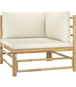Best 5-delige Loungeset met crèmewitte kussens bamboe Tuinmeubelen
