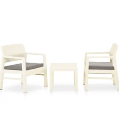 New 3-delige Loungeset met kussens kunststof wit Tuinmeubelen