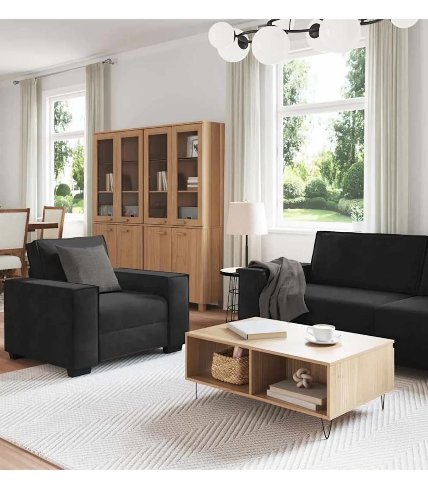 New 3-delige Loungeset met kussens fluweel zwart Zetels