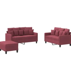 Discount 3-delige Loungeset met kussens stof wijnrood Zetels