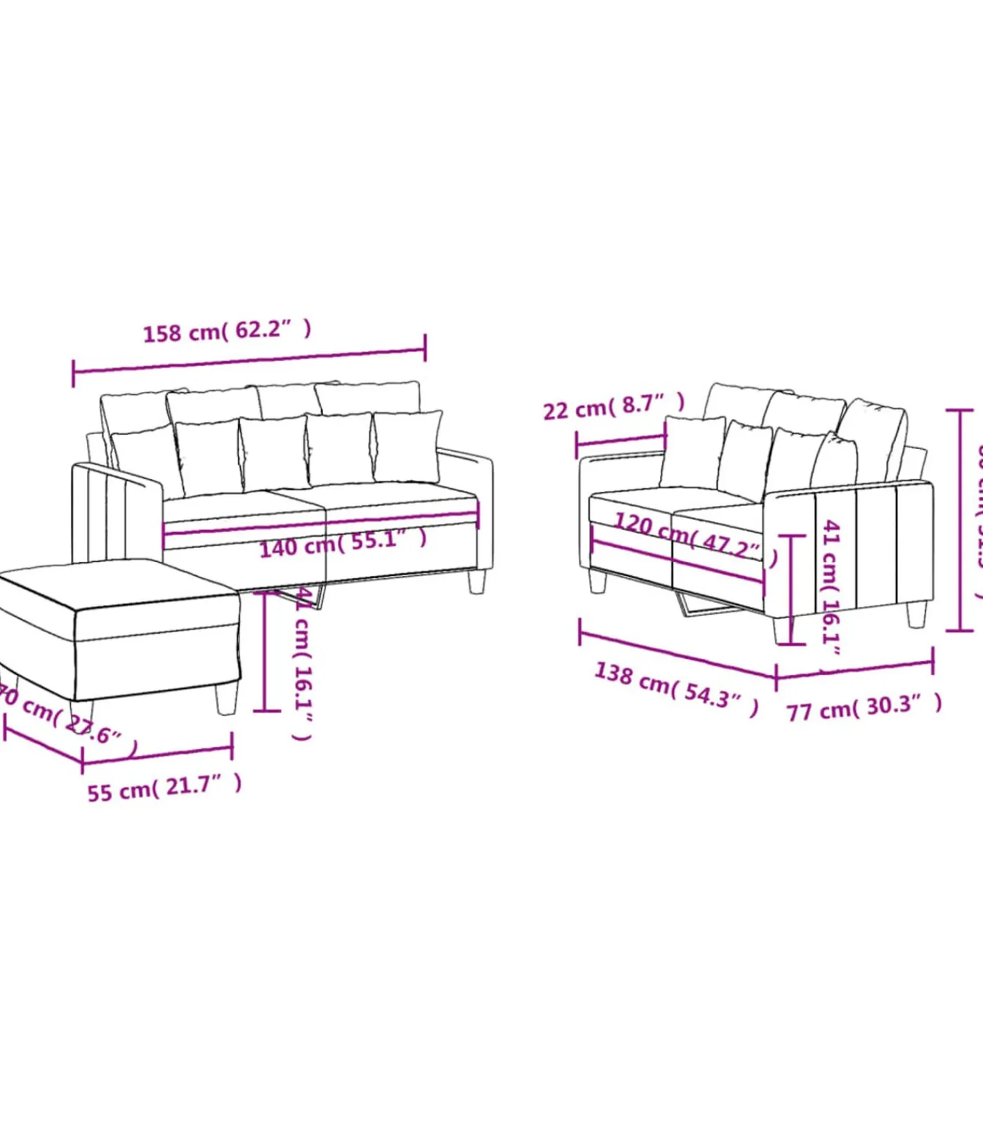 Discount 3-delige Loungeset met kussens stof wijnrood Zetels