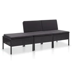 Online 3-delige Loungeset met kussens poly rattan zwart Tuinmeubelen