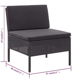 Online 3-delige Loungeset met kussens poly rattan zwart Tuinmeubelen