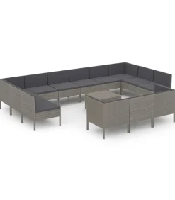 Best 14-delige Loungeset met kussens poly rattan grijs Tuinmeubelen