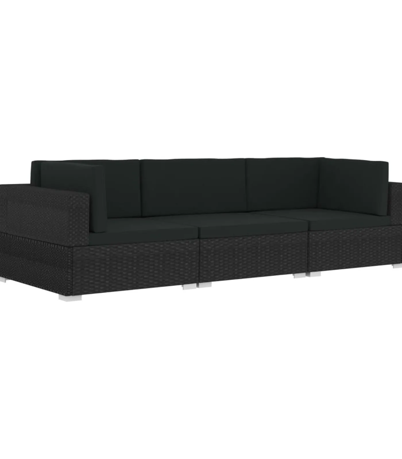 Discount 3-delige Loungeset met kussens poly rattan zwart Tuinmeubelen