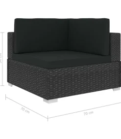 Discount 3-delige Loungeset met kussens poly rattan zwart Tuinmeubelen