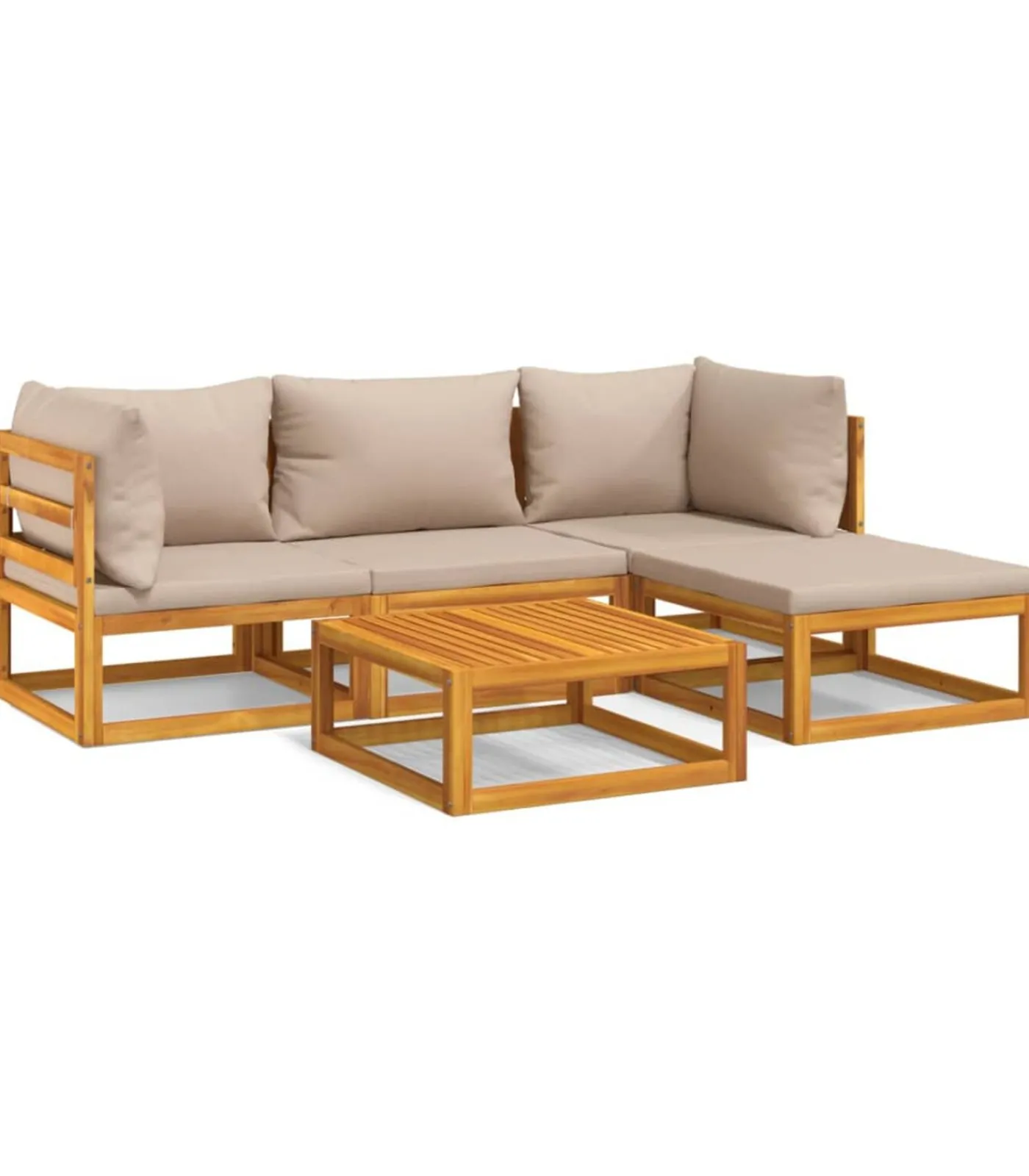 Discount 5-delige Loungeset met kussens massief hout taupe Tuinmeubelen