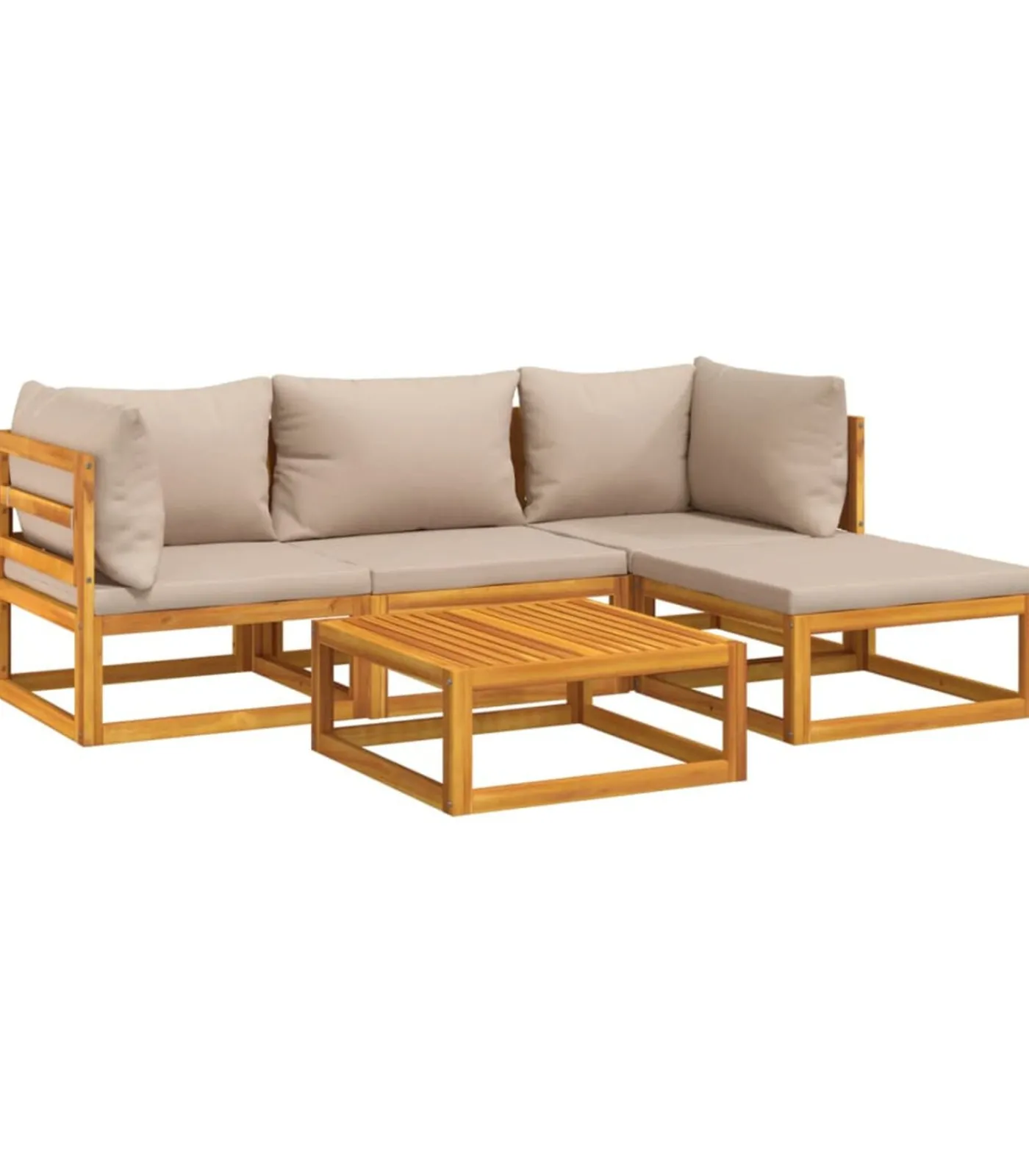 Discount 5-delige Loungeset met kussens massief hout taupe Tuinmeubelen