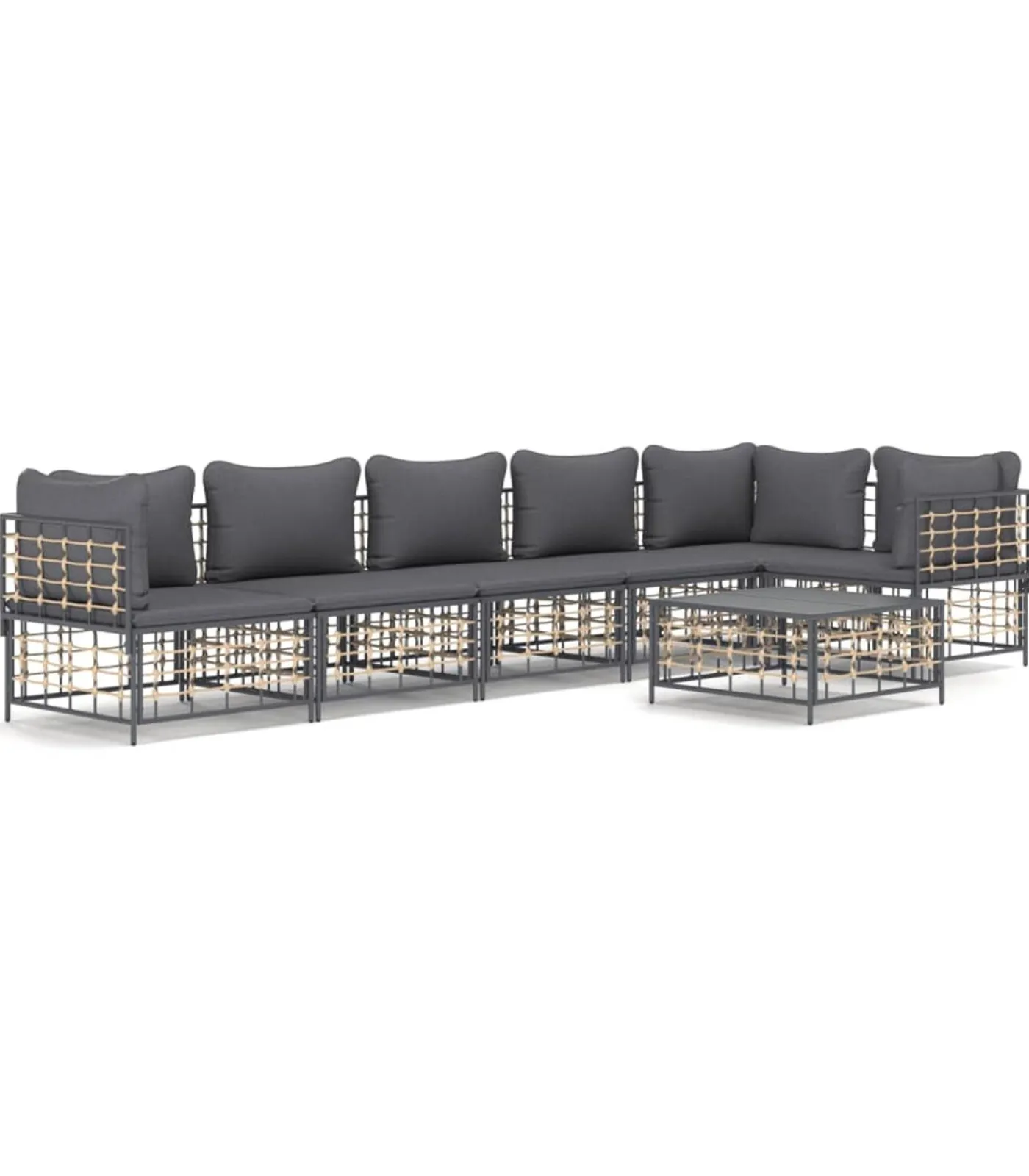 Clearance 7-delige Loungeset met kussens poly rattan antracietkleurig Tuinmeubelen