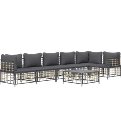 Clearance 7-delige Loungeset met kussens poly rattan antracietkleurig Tuinmeubelen