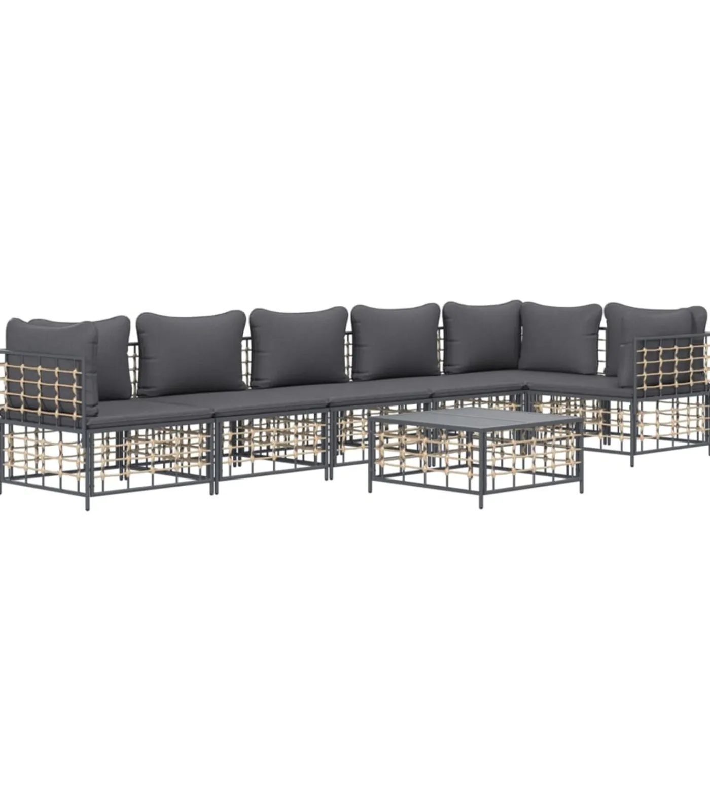 Clearance 7-delige Loungeset met kussens poly rattan antracietkleurig Tuinmeubelen