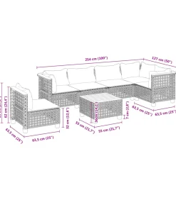 Outlet 7-delige Loungeset met kussens poly rattan zwart Tuinmeubelen