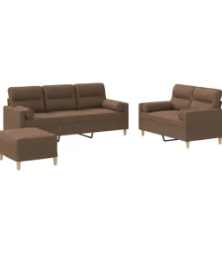 Sale 3-delige Loungeset met kussens stof bruin Zetels