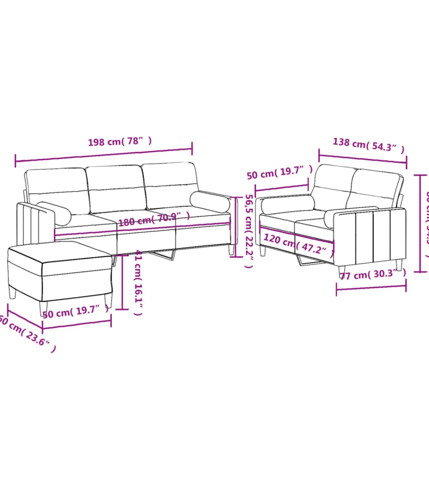 Sale 3-delige Loungeset met kussens stof bruin Zetels