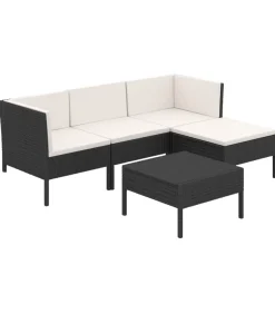 Hot 5-delige Loungeset met kussens poly rattan zwart Tuinmeubelen