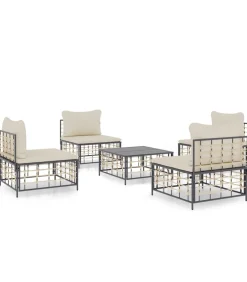 Hot 5-delige Loungeset met kussens poly rattan antracietkleurig Tuinmeubelen