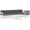 Clearance 6-delige Loungeset met kussens massief hout wit Tuinmeubelen