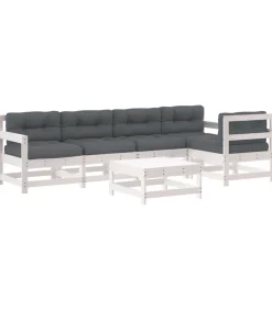 Clearance 6-delige Loungeset met kussens massief hout wit Tuinmeubelen