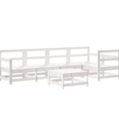 Clearance 6-delige Loungeset met kussens massief hout wit Tuinmeubelen