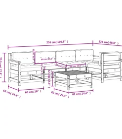 Clearance 6-delige Loungeset met kussens massief hout wit Tuinmeubelen