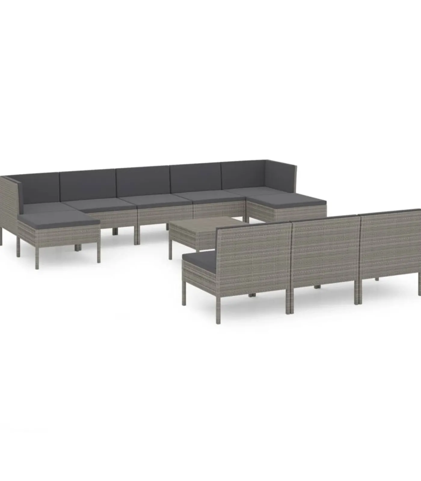 Clearance 11-delige Loungeset met kussens poly rattan grijs Tuinmeubelen