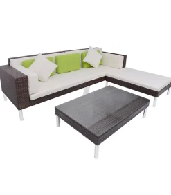 4-delige Loungeset met kussens poly rattan bruin Tuinmeubelen