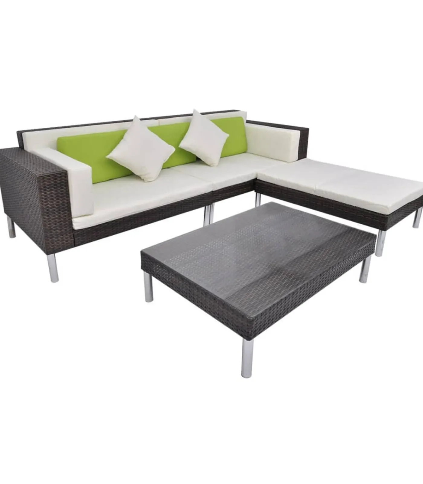 4-delige Loungeset met kussens poly rattan bruin Tuinmeubelen
