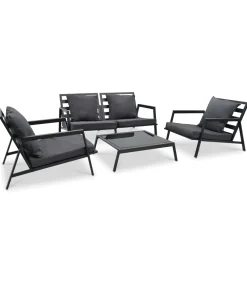 Hot 4-delige Loungeset met kussens aluminium donkergrijs Tuinmeubelen