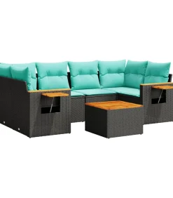 Outlet 7-delige Loungeset met kussens poly rattan zwart Tuinmeubelen