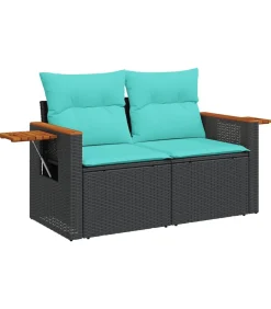 Outlet 7-delige Loungeset met kussens poly rattan zwart Tuinmeubelen