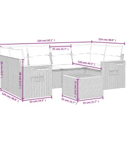 Outlet 7-delige Loungeset met kussens poly rattan zwart Tuinmeubelen