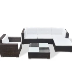 New 6-delige Loungeset met kussens poly rattan bruin Tuinmeubelen
