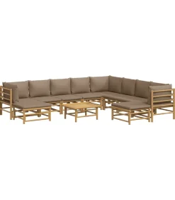 Best 11-delige Loungeset met kussens bamboe taupe Tuinmeubelen