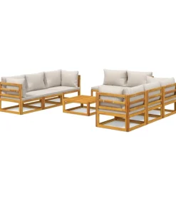 New 9-delige Loungeset met lichtgrijze kussens massief hout Tuinmeubelen