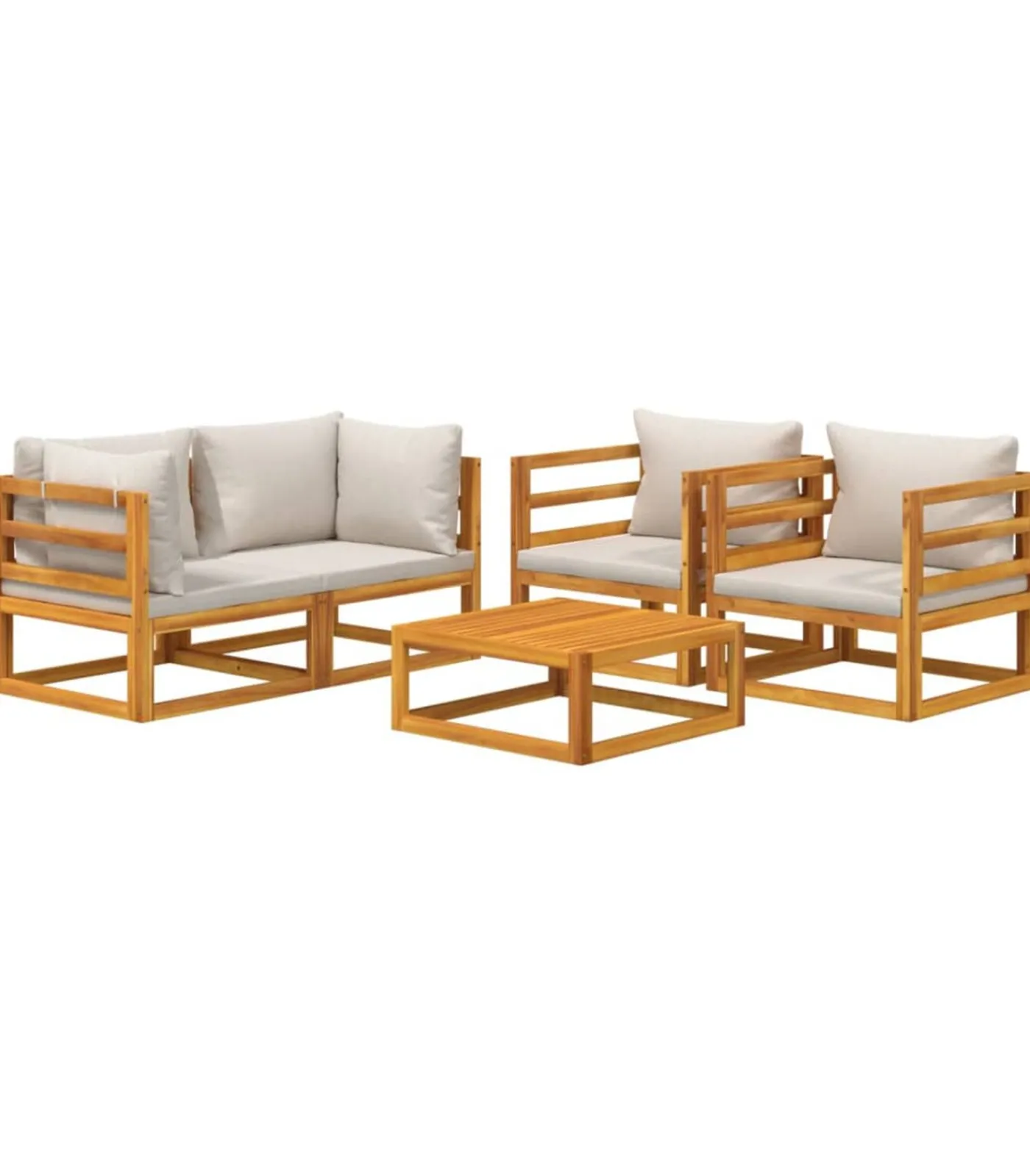 Clearance 5-delige Loungeset met lichtgrijze kussens massief hout Tuinmeubelen