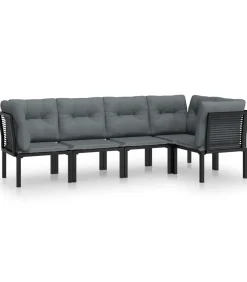 5-delige Loungeset poly rattan zwart en grijs Tuinmeubelen