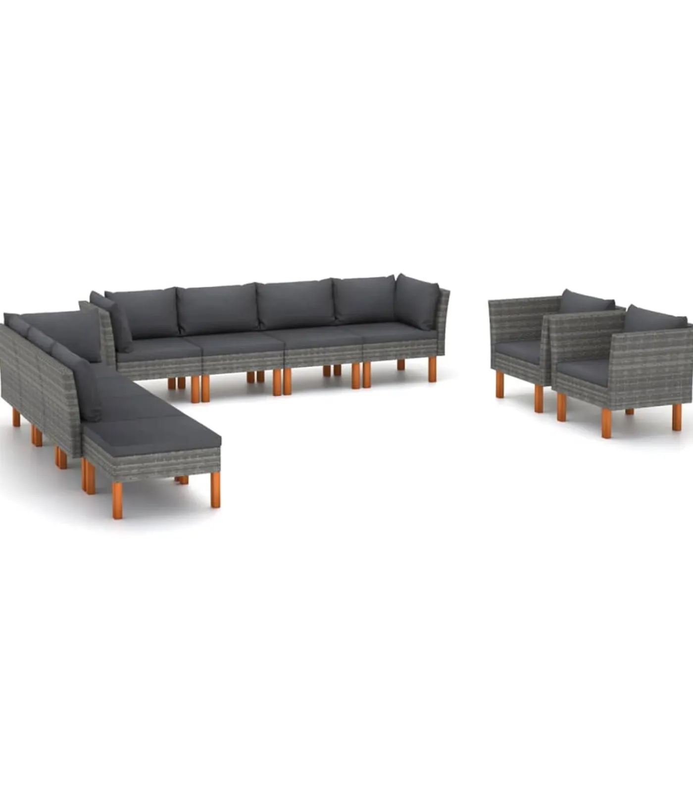 Outlet 10-delige Loungeset poly rattan en eucalyptushout grijs Tuinmeubelen