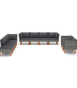 Outlet 10-delige Loungeset poly rattan en eucalyptushout grijs Tuinmeubelen