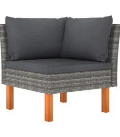 Outlet 10-delige Loungeset poly rattan en eucalyptushout grijs Tuinmeubelen