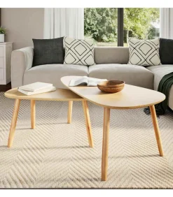 2-delige Salontafelset massief grenenhout bruin Tafels