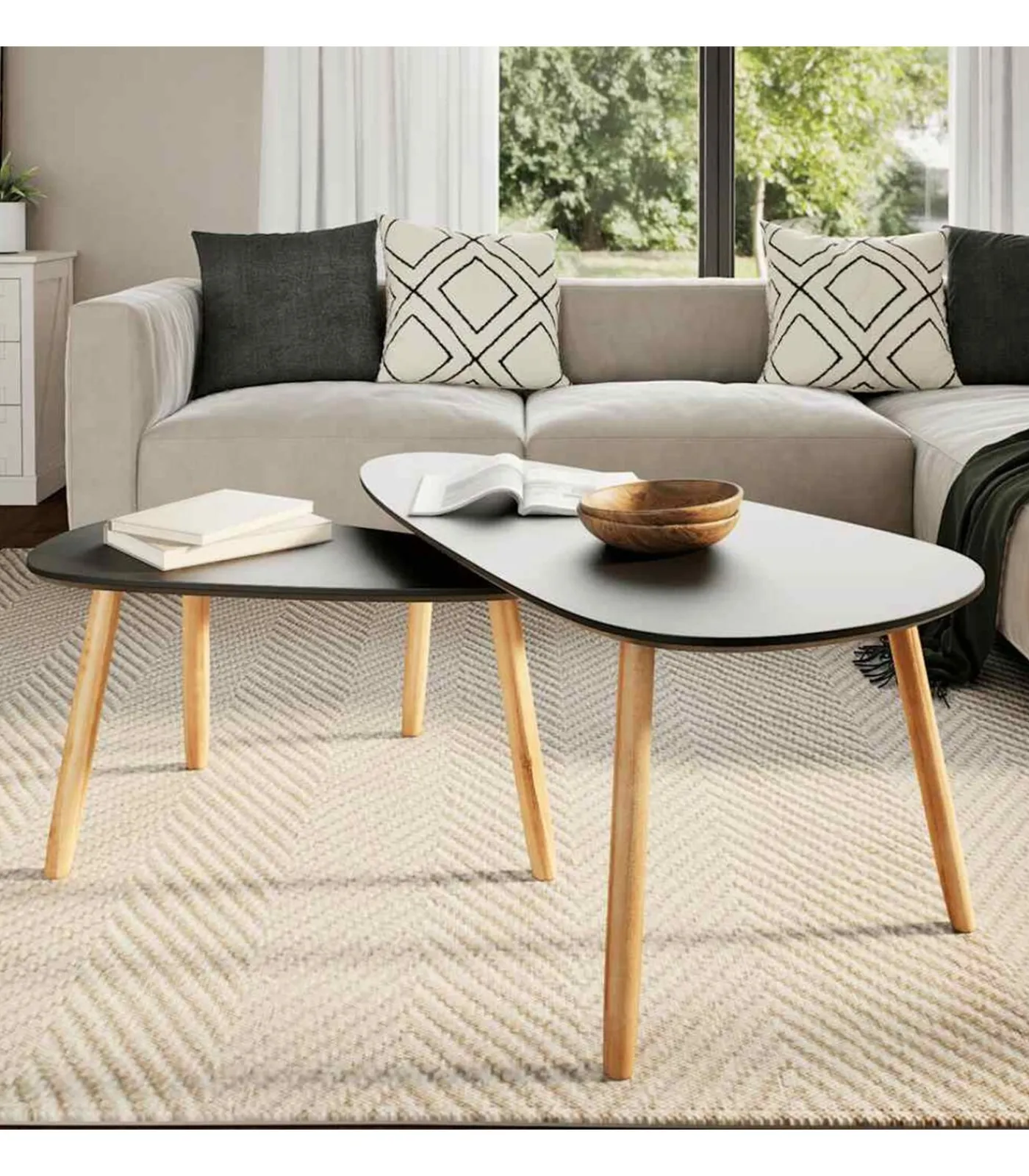 Clearance 2-delige Salontafelset massief grenenhout zwart Tafels