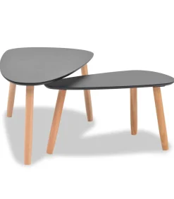 Clearance 2-delige Salontafelset massief grenenhout zwart Tafels