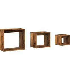 Best 3-delige Tafeltjesset bewerkt hout oud houtkleurig Tafels
