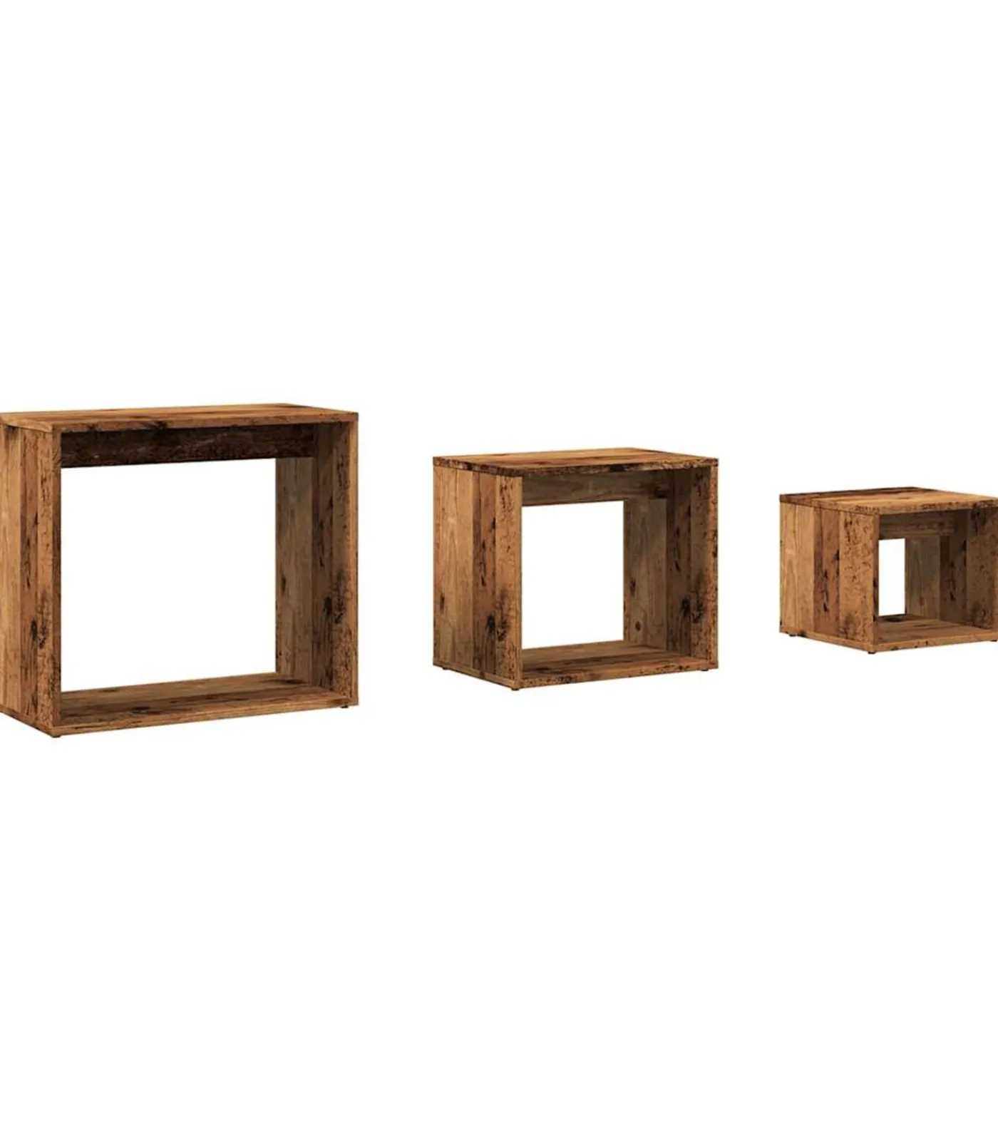 Best 3-delige Tafeltjesset bewerkt hout oud houtkleurig Tafels