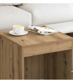 Sale 3-delige Tafeltjesset bewerkt hout artisanaal eikenkleur Tafels